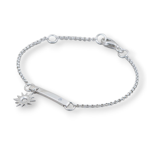 925 Silver Bracelet Design Italy With Central Sun Length 19cm-16.5cm Rhodium Plated