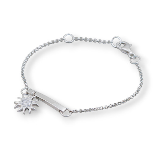 925 Silver Bracelet Design Italy With Central Sun Coat of Arms Length 19cm-16.5cm Rhodium Plated