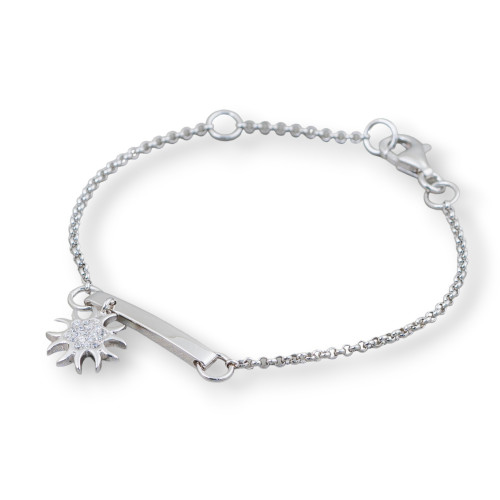 Bracelet en Argent 925 Design Italie avec Armoiries Soleil Central Longueur 19cm-16,5cm Plaqué Rhodium