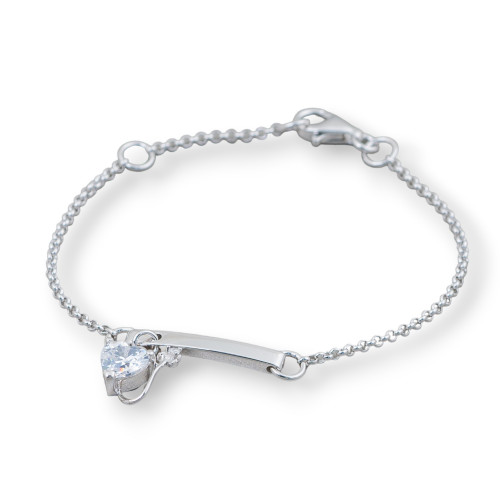 925 Silver Bracelet Design Italy With Central 14x25mm Length 19cm-16.5cm Rhodium Plated