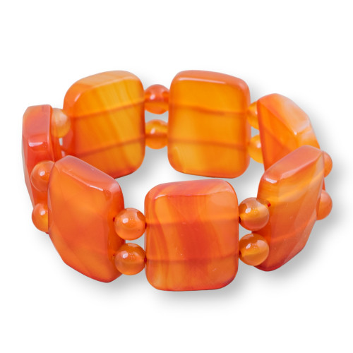 Gemstone Bar Bracelet 26mm Carnelian Faceted Rectangle 26x16mm Clear