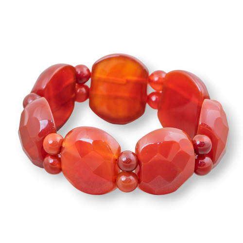 Semiprecious Stone Bar Bracelet 28mm Carnelian Oval Faceted 28x22mm