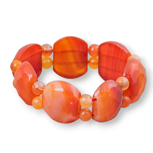 Semiprecious Stone Bar Bracelet 28mm Carnelian Oval Faceted 28x22mm Light Shaded