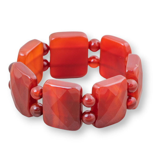 Gemstone Bar Bracelet 28mm Carnelian Faceted Rectangle 28x23mm