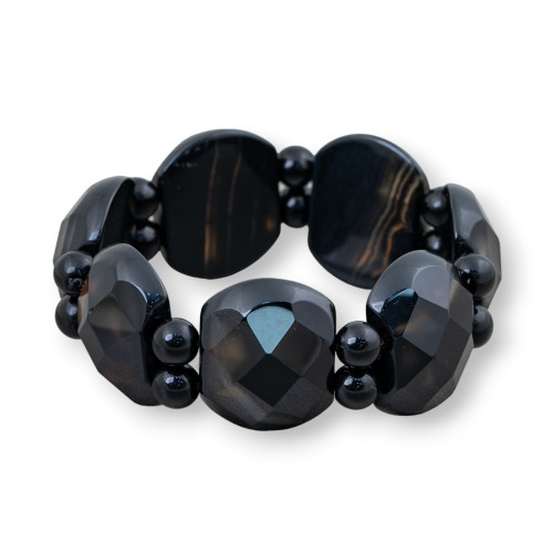 Bracelet pierre semi-précieuse barrettes 28mm onyx ovale facetté 28x22mm