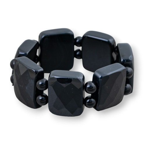 Semiprecious Stone Bar Bracelet 28mm Onyx Faceted Rectangle 28x23mm