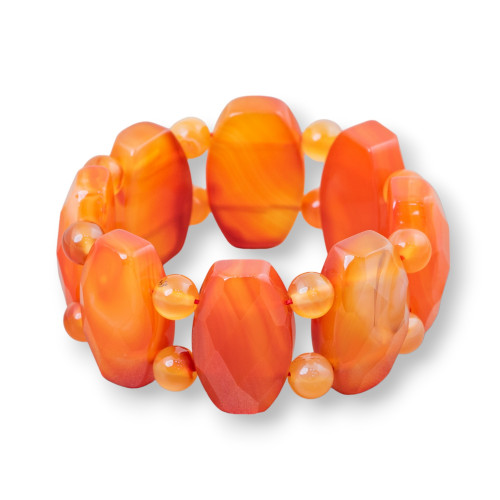Semiprecious Stone Bar Bracelet 29mm Carnelian Oval Faceted 29x18mm Clear Shaded