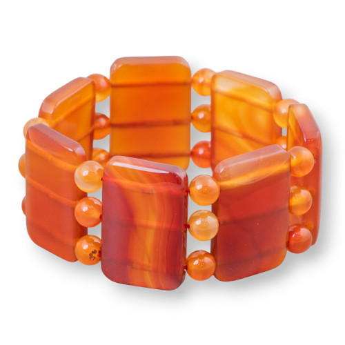 Semiprecious Stone Bar Bracelet 35mm Carnelian Smooth Rectangle 35x22mm Clear Shaded