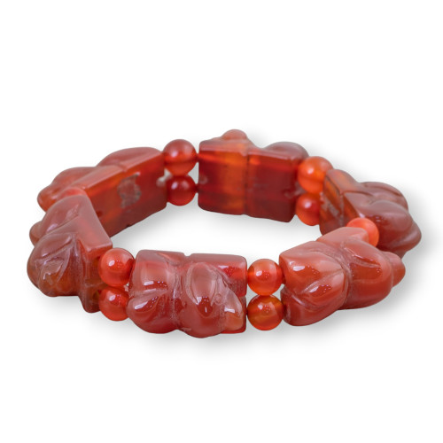 Hand Engraved Semiprecious Stone Bracelet Puppy 16x25mm Carnelian