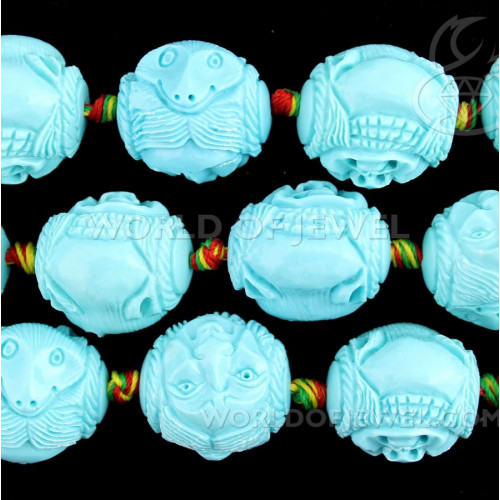 Resin Engraved Sphere 20mm 16pcs Fox Turquoise