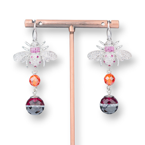 925 Silver Lever Earrings With Bronze Pendant And Zircons 26x55mm
