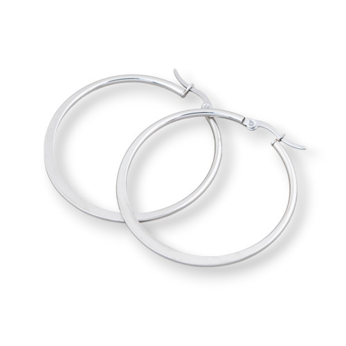 Pendientes Aros Planos Acero Liso 35mm 6 Pares