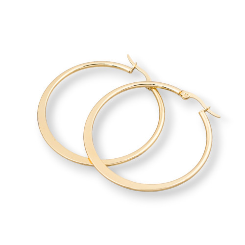 Pendientes Aros Planos Acero Liso 35mm 6 Pares Dorado