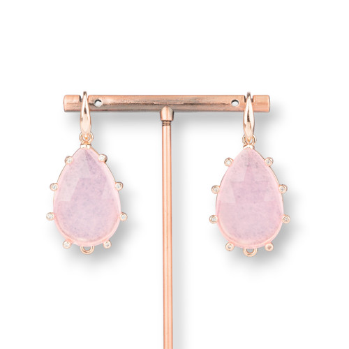 Orecchini Monachella Di Argento Con Occhio Di Gatto Goccia Con Punti Luce 23x45mm Oro Rosa Rosa