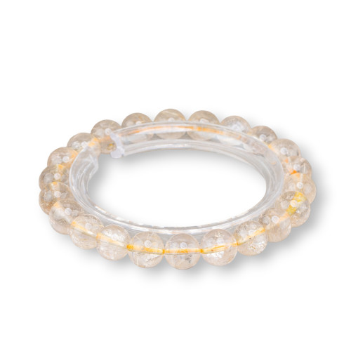 Bracelet Quartz Rutilé Rond Doré 09mm