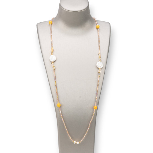 Collana Charlestone Di Pietre Dure 8mm, Perle E Cristalli 160cm Giallo