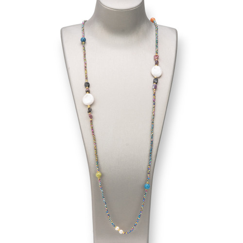 Collana Charlestone Di Pietre Dure 8mm, Perle E Cristalli 160cm Multicolor
