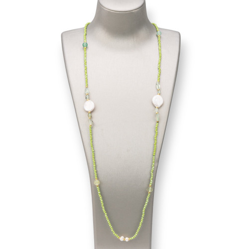 Collana Charlestone Di Pietre Dure 8mm, Perle E Cristalli 160cm Verde Acido