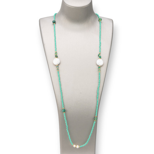 Collana Charlestone Di Pietre Dure 8mm, Perle E Cristalli 160cm Verde Chiaro