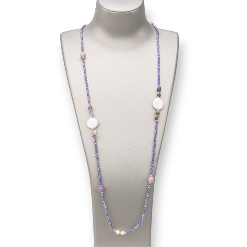 Collana Charlestone Di Pietre Dure 8mm, Perle E Cristalli 160cm Violetto