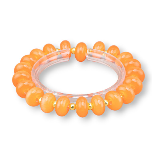 Bracciali Elasticizzato Di Occhio Di Gatto 12mm E Ematite Arancio Dorato