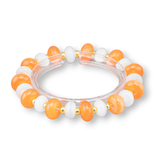 Bracciali Elasticizzato Di Occhio Di Gatto 12mm E Ematite Arancio Bianco Rodio