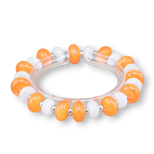 Bracciali Elasticizzati Di Occhio Di Gatto 12mm E Ematite Arancio Bianco Rodio