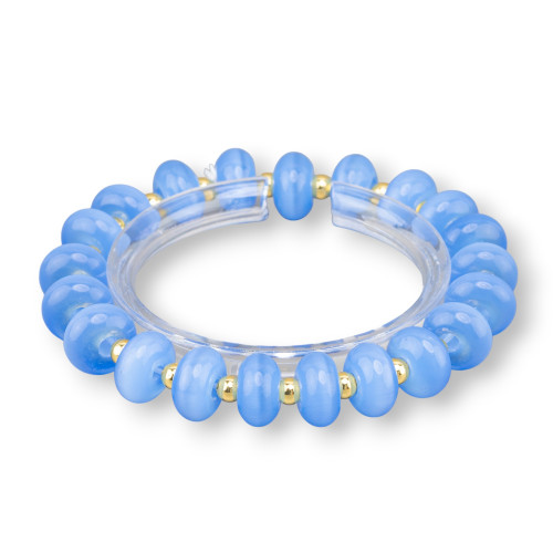 Bracciali Elasticizzato Di Occhio Di Gatto 12mm E Ematite Blu Dorato