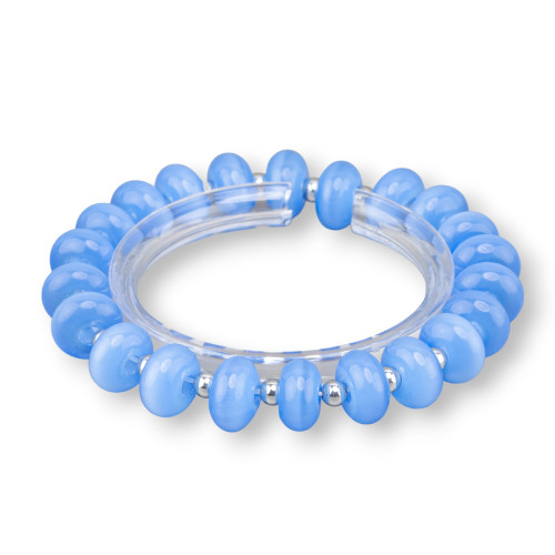 Bracciali Elasticizzato Di Occhio Di Gatto 12mm E Ematite Blu Rodio