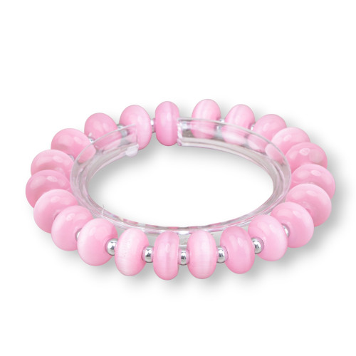 Bracciali Elasticizzato Di Occhio Di Gatto 12mm E Ematite Rosa Rodio