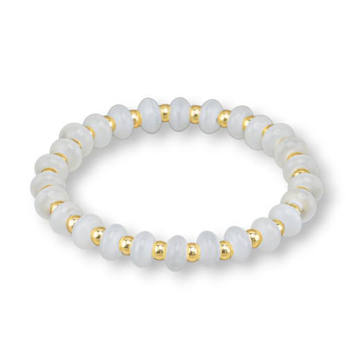 Bracelets extensibles œil de chat et hématite dorée blanche 8 mm
