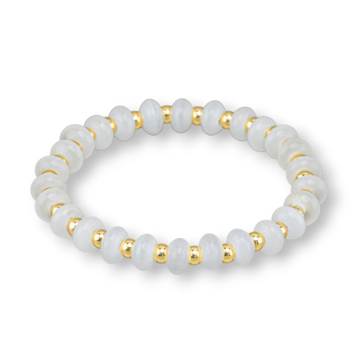 8 mm Katzenauge- und weißgoldene Hämatit-Stretch-Armbänder