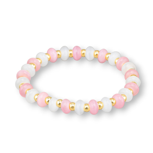 8mm Cat's Eye and White Pink Golden Hematite Stretch Bracelets