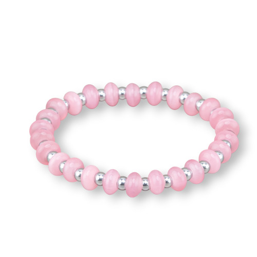 Bracciali Elasticizzato Di Occhio Di Gatto 8mm E Ematite Rodiato Rosa