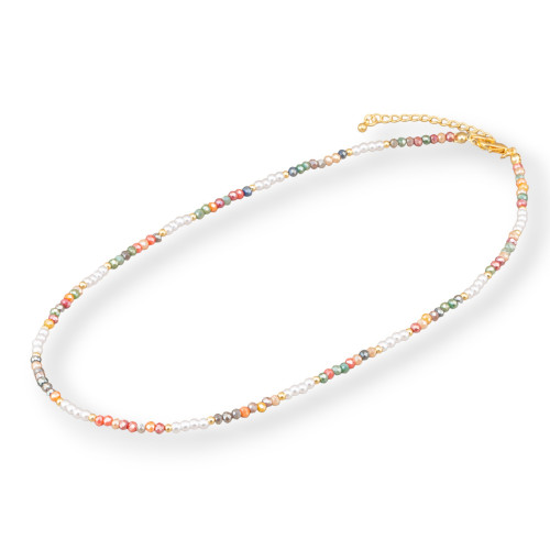 Modische Halskette mit Kristallen und Messingverschluss, 40 cm, 6 cm, 2 Stück, mehrfarbig