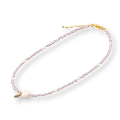Fashion Choker Necklace With River Pearl Crystals And Brass Clasp 40cm 6cm 2pcs Powder