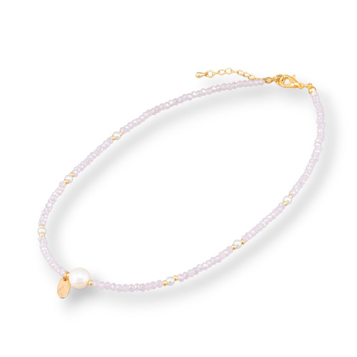 Collier ras du cou tendance avec cristaux de perles de rivière et fermoir en laiton 40 cm 6 cm 2 pièces rose