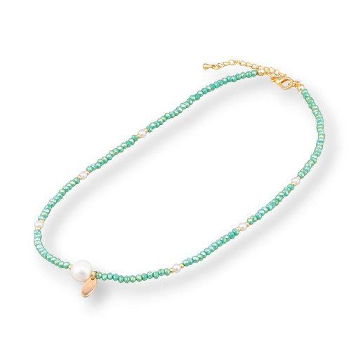 Fashion Choker Necklace With River Pearl Crystals And Brass Clasp 40cm 6cm 2pcs Turquoise