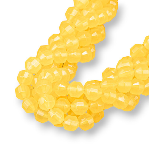 Yellow Jade Ball Faceted Cylindrical Cut 9x10mm