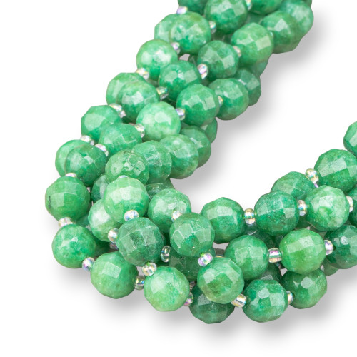 Green Jade Ball Faceted Cylindrical Cut 9x10mm