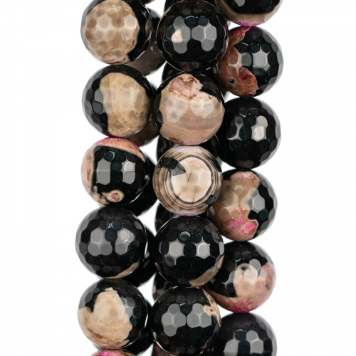 Bicolor Black Faceted Agate 14mm Red