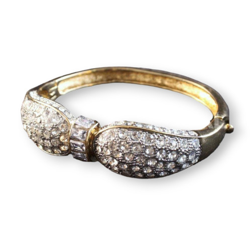 Brass Bracelet With Rhinestones - Golden