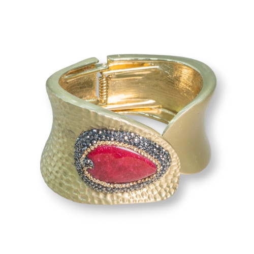 Bracelet En Laiton Avec Pierres Semi-précieuses Et Strass Marcassite Rouge Et Doré M310