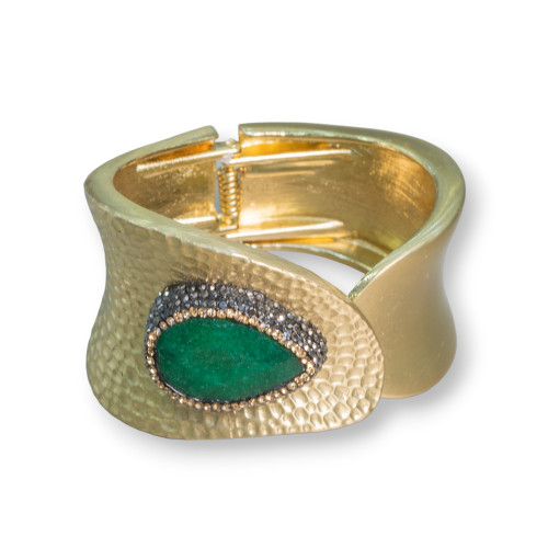 Bracelet En Laiton Avec Pierres Semi-précieuses Et Strass Marcassite Verte Et Dorée M310