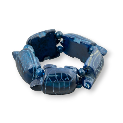 Bracelet Pierre Semi-Précieuse Grande Tortue 31x48mm Agate Bleu Foncé