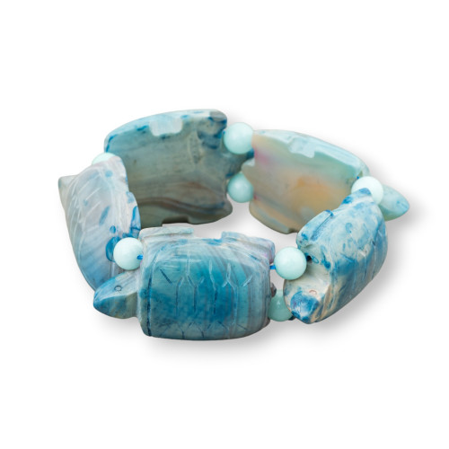 Bracelet Pierre Semi-Précieuse Grande Tortue 31x48mm Agate Bleu Clair