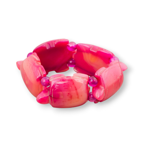 Halbedelstein-Armband, große Schildkröte, 31 x 48 mm, Fuchsia-Achat