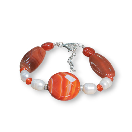Bracelet of semiprecious stones and pearls with 925 silver clasp MOD3
