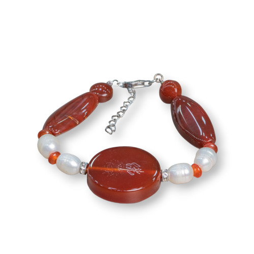 Bracelet of semiprecious stones and pearls with 925 silver clasp MOD4