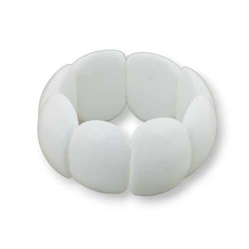 Ελαστικό βραχιόλι από λείες ημιπολύτιμες πέτρες Ύψος 40x30mm Λευκός Αχάτης